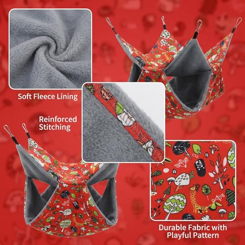 2PCS Ferret Hammock, Rat Hammock and Ferret Bed, Two Hammock Beds for Small Pets, Red Color Set of Two, Soft Hanging Beds for Ferrets and Rats, Cozy Sleeping Spots for Small Animals