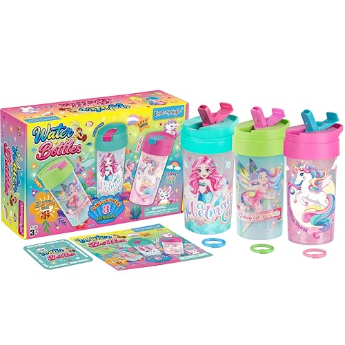 3 Packs Girl Designs 17oz Kids Water Bottle, Total My Style Spout Cover and Carry Handle Designed Lid Leak Proof BPA Free for Girls Ages 3+ Dishwasher Safe for Sports School Travel with Silicone Straw