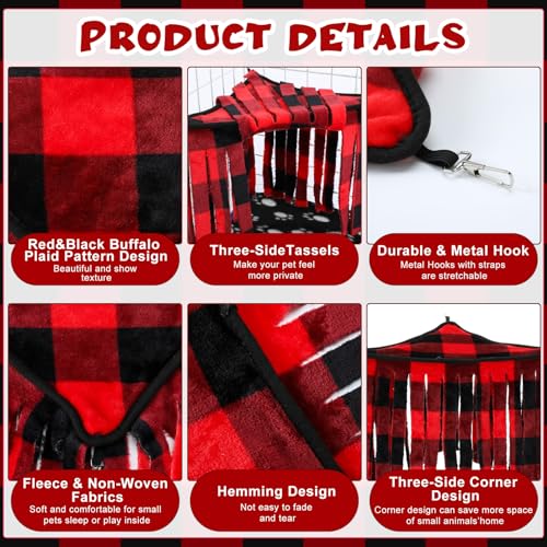 Huwena 4 Pcs Guinea Pig Hideout Fleece Hideaway Toys Cage Accessories Small Animals Corner Triangular Hammock Hamster Ferret Playing Sleeping Bed for Hedgehog Bunny Chinchillas (Christmas Plaid) - style: Christmas Plaid