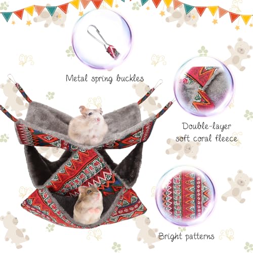 3 Tier Guinea Pig Cage Accessories,Ferret Rat Hammock,13.7x13.7 Inches, Pet Cage Hanging Bunkbed Hammock for Small Animals,Guinea Pig,Ferret,Kitten,Squirrel, Chinchilla, Rat,Parrot - color: red