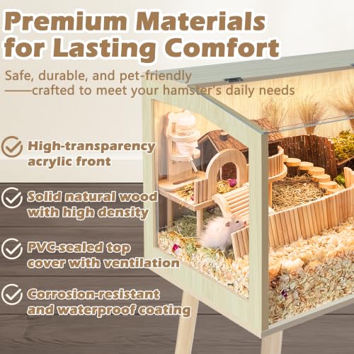PROLEE Hamster Cage with Legs, Guinea Pig Cages Chew Proof, Hamster House, Hamster Cages and Habitats with Lockable Design, Small Animal Cage, 24" L x 16" W x 40" H - size: 24.0"L x 16.0"W x 40.0"H