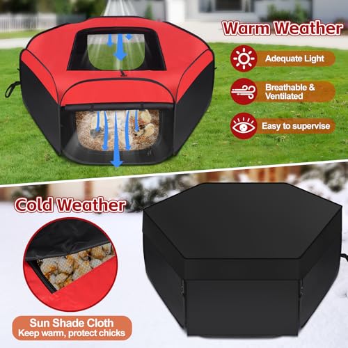 Small Animals Playpen, 2 Pcs Removable Pop-up Chicken Brooder Box with Cover & Zippers, Breathable Foldable Dog Cat Playen Chicken Run Coop Indoor Outdoor for Chick, Rabbits, Kittens, Puppies