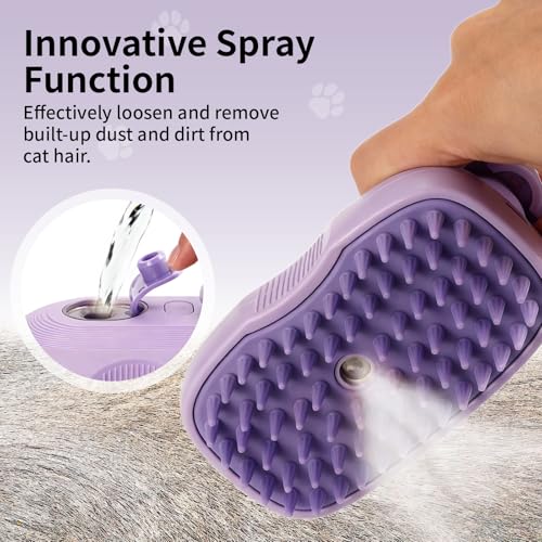 Cat Steam Brush for Shedding, 4 in 1 Rechargeable Steam Brush for Cats and Dogs, Anti-Static, Massage, Cleaning, Shedding & Combing All in One! (Purple) - color: Purple