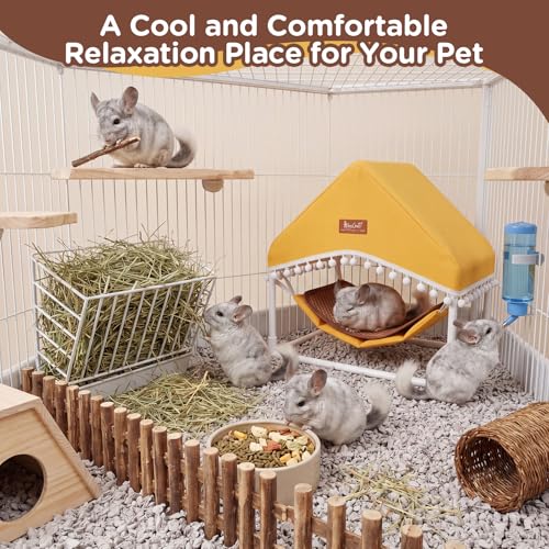 Guinea Pig Hammock with Stand,Rabbit Bed with Removable Cushion,Hamster Hideout House,Small Animals Accessories for Guinea Pigs,Hamsters,Ferrets,Chinchillas,Hedgehogs