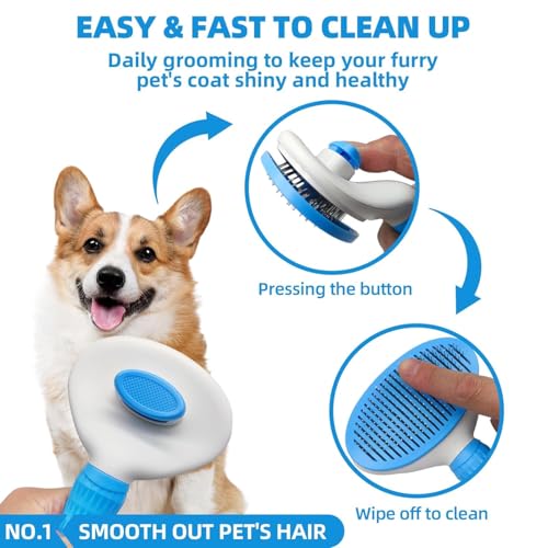 Bath Grooming Kit with Hair Brush, Towel & Scrubber Gloves - 6-in-1 Slicker Brush for Shedding Dogs & Cats, Blue - color: 6-Bath-Blue