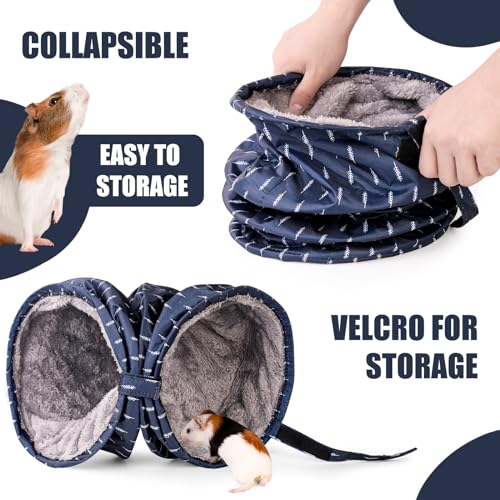 Rabbit Tunnel - Guinea Pig Tunnel, Guinea Pig Tube, 2-Way Small Pet Play Tube, Folds Flat for Storage, Ideal for Adult Small Pets, Dark Blue, Leaf Pattern - color: Dark Blue