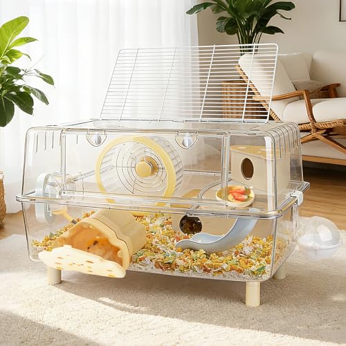 Cheese Hamster Hideout with Magnetic Door(Only for Acrylic Hamster Cage),Hamster House,Hamster Habitats,Plastic Hamster Peek House,Hamster Peekaboo Hide for Dwarf/Syrian Hamster/Gerbil
