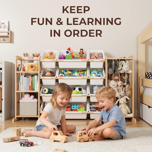 Toy Storage Organizer with Bookshelf and Stuffed Animal Storage - Kids Playroom Organization with Shelves and 12 Toy Bins - Toddler Living Room Toy Box for Lego - Nursery Bedroom Decor Essential - color: White, size: 55.2"W,3 Shelves,12 Bins