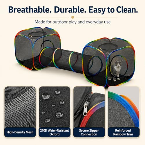 Outdoor Rainbow Cat Enclosures Playground,Outside House for Indoor Cats Include Portable Tent, 2 Way with 2 Cube Tunnel, for Kitty and Small Animals,Within Storage Bag - size: 2 Cube + 2 Way Tunnel (no tent)
