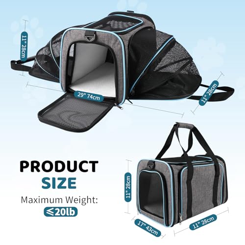 Cat Carrier - Airline Approved Expandable Soft Side Pet Carrier, Collapsible Pet Travel Bag Carrier with Foldable Pet Bowl for Cat Small Animals Under 14LB, 17 * 11 * 11