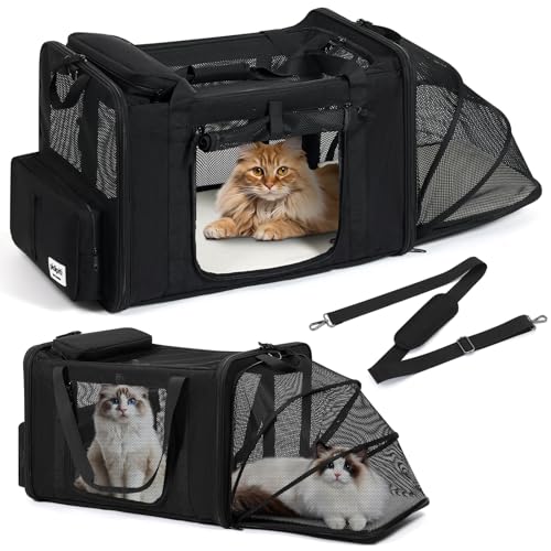pidipiti 25x17x17 Extra-Large Expandable cat Carrier for car Road Travel | for 1 Extra-Large cat/2 Large /3 Medium Cats up to 35 lbs,large cage kennel for long road trip,zipper lock,good Visibility - size: 25.5"L x 17"W x 17"H