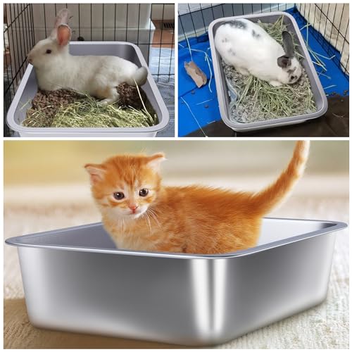 Stainless Steel Litter Box for Kitten, Small Litter Box 2 Pack | 15.7"×11.8"×4",Easy Entry, Non Odor, Easy to Clean, Metal Litterbox for Cat, Rabbit - size: 2 Pack-Small (15.7"×11.8"×4")