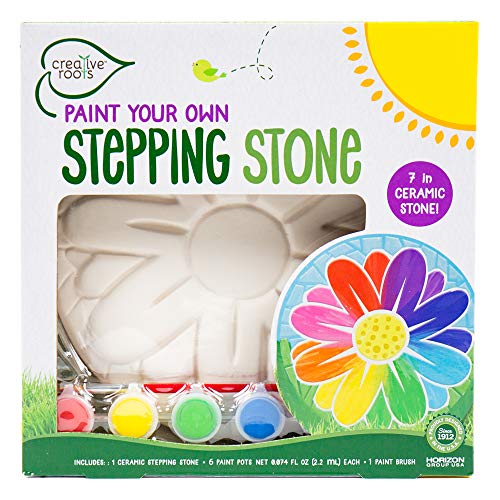 Creative Roots Mosaic Flower Garden Stepping Stone Kit, Includes 7-Inch Ceramic Stone & 6 Vibrant Paints, DIY Stepping Stone Kit for Kids Ages 6+ - style: Flower