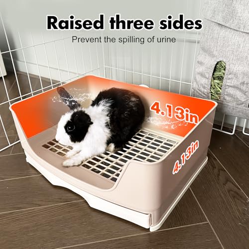 Large Rabbit Litter Box Bunny Litter Box, Potty Training for Rabbits Litter Pan with Drawer, Rabbit Bedding Toilet for Adult Guinea Pig, Ferret, Bunny and Other Animals (Brown)