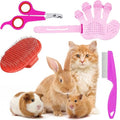 Patelai 4 Pieces Bunny Grooming Kit Rabbit Nail Clipper Rabbit Brush Hair Remover Shampoo Brush with Adjustable Ring Handle for Rabbits Guinea Pig Hamsters Puppy Kitten Hamster Ferret(Pink, Red) - color: Pink, Red