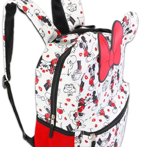 Disney Minnie Mouse Backpack for Girls School Bundle w/ 16" Bookbag + More | Large Durable Minnie School Bag w/ Front Zip Pocket Plus Water Bottle, Bookmark, More - Minnie Mouse School Supplies