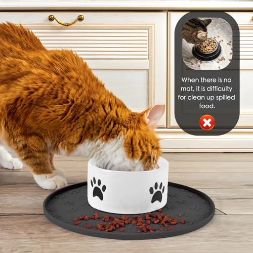 Silicone Pet Food Mat - Waterproof Dog & Cat Feeding Mat with High Lip to Prevent Spills & Protect Floors, Black - color: Black