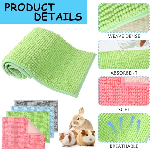 8 PCS Guinea Pig Liner Washable Rabbit Cage Liner 12x16 Inch Guinea Pig Fleece Bedding Pee Pads Reusable Absorbent Pet Mats for Small Animals, Bunny, Hamster (Gray, Green, Pink, Blue)