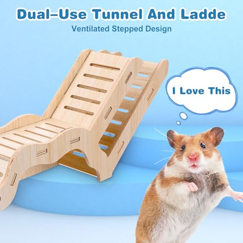 Versatile Hamster Hideout and Exploration Tunnel, Snap-Together Wooden Burrow with Panoramic Window Hamster Explorer for Gerbils Hamsters Small Pets Chew-Safe Cage Enrichment