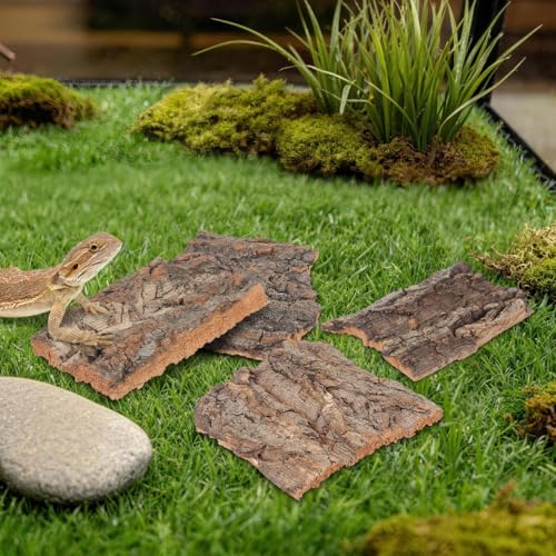 TOYANDONA Reptile Bark Hide 4 Pcs Tree Bark Pieces for Climbing Platform Terrarium Decor for Snake Lizard Gecko Tortoise Habitat Accessories 5.11 X 1.49 X 0.39 in