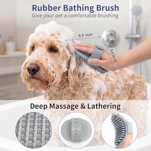 5-in-1 Dog Grooming Kit with Self Cleaning Brush & Rake, Grey | Complete Cat & Dog Hair Remover Tool Set with Self-Cleaning Slicker Brush & Dematting Rake for Home Pet Grooming Supply - color: Gray