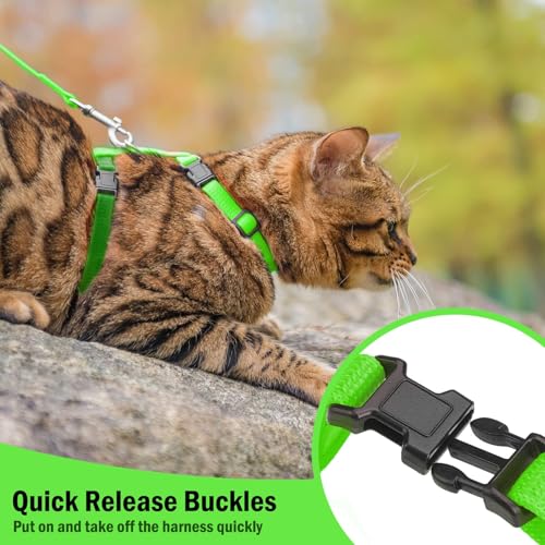 PUPTECK Adjustable Cat Harness and Leash Set Escape Proof Kitten Strap Collar for Walking Travel, Green - color: Green, size: Small