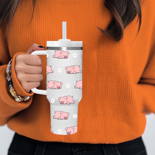 AMZUShome Pig Gifts.40oz Pig Tumbler with Handle.Pig Lover Cup Gift.Birthday Christmas Pigs Tumblers Gift for Women Men. - style: Pig