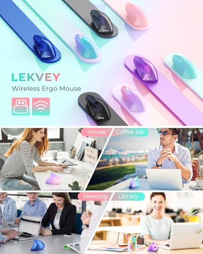 Lekvey Ergonomic Mouse, Rechargeable Wireless Vertical Mouse, Pink Green | USB-C Charging, 2.4G Wireless, 1000/1200/1600 DPI, Quiet Click, 6 Buttons, Carpal Tunnel Mouse, for Laptop, PC, Computer, Mac - color: Pink Green