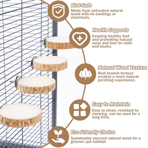 Bird Perches for Cage, 4PCS Natural Wood Bird Cage Accessories for Bird Stand, Round Parrot Flat Perch for Parakeets, Budgies, Cockatiels, Lovebirds, Conures(2.76 inches) - size: 2.76 inches