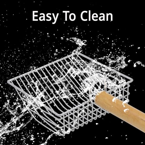 UFECODO Fast Sifting Cat Litter Scoop with Holder Stand, Stainless Steel Poop Scooper with Ergonomic Wood Handle, Heavy Duty and Easy Clean - size: 0.3inch gap