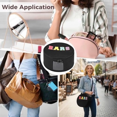OMISTAR Bow Mouse Ears Travel Bag, Theme Park Headband Carry Case with Top Handle & Shoulder Strap, Round Black Travel Shoulder Bag, Felt Cosmetic Organizer with Clear Window