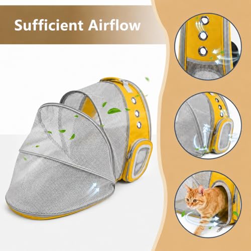 Cat Backpack Carrier Back Expandable Bubble Pet Carrier Backpack for Large Cat, Kitten and Dog, Designed for Hiking, Travelling and Outdoor Use (Back Expandable-Yellow) - color: Yellow
