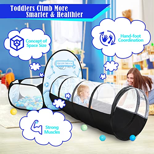 3pc Kids Play Tent for Girls with Ball Pit, Crawl Tunnel, Princess Tents for Toddlers, Baby Space World Playhouse Toys (3PC White Rocket Play Tent) - style: 3PC White Rocket Play Tent