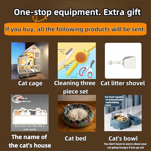 Indoor Cat Cage with Litter Box,Complimentary Cat Bed, Bowl,Teaser Wand，Cat House Large cat Villa Playpen Outdoor, Large Cat Enclosure, Small Animal Dog Kennel - size: 41.8"Lx18.1 "Wx55.6" H)