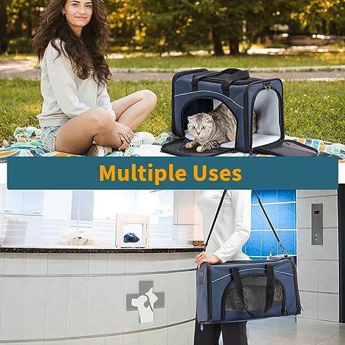 ‌Petsfit Airline Approved Pet Carrier for Small Cats, 15x8x10 TSA Approved Carrier, with Removable Dual-Sided Padding (2-Way Placement) - Fits Under Most Airplane Seats, Escape Proof (Navy) - color: Navy, size: 16.5"L x 8.6"W x 11.0"H