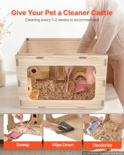 VEVOR Wooden Hamster Cage 23.8"x15.9"x15.9" 270° Viewing Hamster Habitat, Chewproof Small Animal Cage with Openable Top, Large Pet House Wood Enclosure for Syrian/Dwarf Hamsters, Guinea Pigs, Gerbils - size: 23.8"L x 15.9"W x 15.9"H
