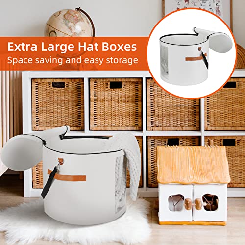 Large Hat Storage Box 19'' for Women and Men - Foldable Round Box With Lid, Felt Stuffed Animal Toy Storage Bin, White - color: White
