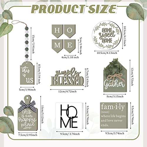 FairySandy 11 Pcs Home Tiered Tray Decor Spring Rustic Farmhouse Tiered Tray Decorations Set Sage Green Wooden Home Sign Vintage Farm Animal Farmhouse Tabletop Wood Sign for Kitchen Table Shelf Decor - style: Classic
