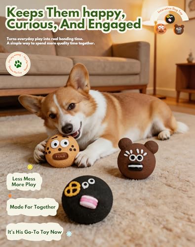 Soft Biscuit-faced Latex Dog Toys, 3 in 1 Set Squeaky Funny Face Pet Toys for Small Medium Dogs, Cute Cartoon Expression Puppy Chew Toy, Interactive Pet Toys for Indoor Enrichment Play & Teething - style: Cookie