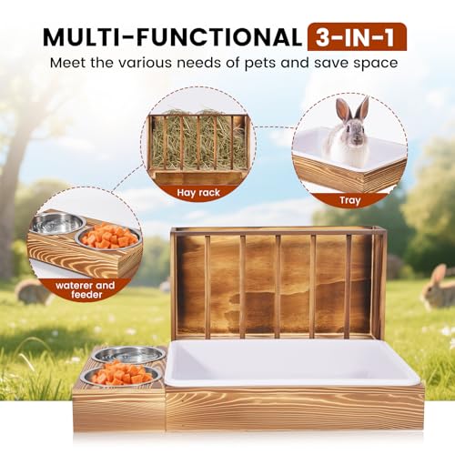3 in 1 Rabbit Hay Feeder with Litter Box and 2 Bowls | Bunny Feeder Guinea Pig Hay Rack Holder & Litter Box, For Chinchilla Hamsters Guinea Pig Rabbit Bunny Small Animals