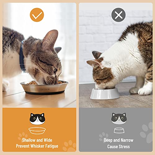 Cat Bowls, 4 Pcs Stainless Steel Pets Bowls for Food and Water, Whisker Fatigue Shallow Non-Slip Cat Dishes Plates for Small Dog Puppies Cats - color: 4 Non-slip Bowls