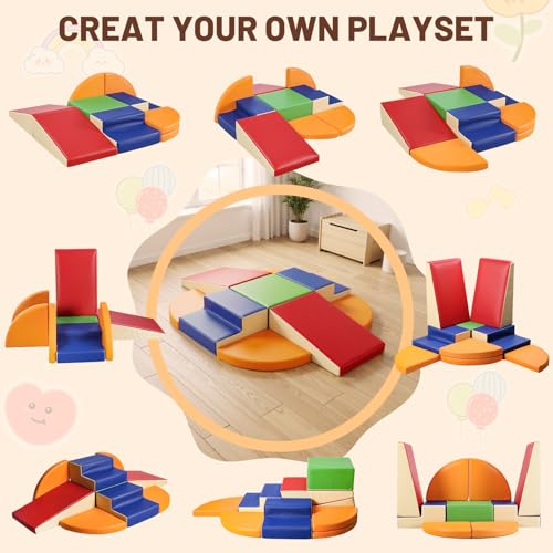 9-Piece Climbing Foam Blocks: Soft PU Leather - Baby Climb and Crawl Activity Blocks - Kids Play Gym Equipment Indoor for Development - style: Classic