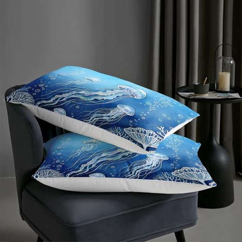 AILONEN Aqua Jellyfish Wave Full Comforter Set, Marine Plant Bedding Pack with 2 Pillowcases, Teen Bedroom - color: Sea8, size: Full