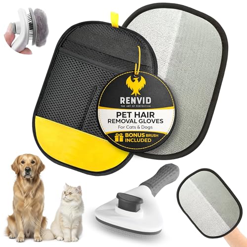 1 PC Pet Hair Removal Gloves & Brush for Cats & Dogs – Electrostatic Lint Remover Mitts – Reusable Fur Cleaning Glove for Couch, Clothes, Car & Furniture – Easy Grooming Magic Brush
