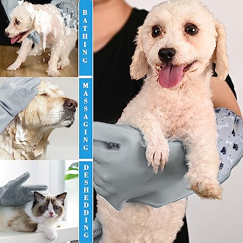 Pet Grooming Gloves Pet Hair Remover Cat, Dog Washing Gloves Silicone Heat Resistant Cleaning Gloves with High-Density Teeth Grooming Gloves for Dogs, Cats, Horses, Rabbits (1 Pair - Gray) - color: 1 Pair - Gray