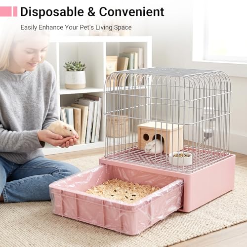 100 Pcs Clear Plastic Disposable Cage Liners for Trays Max 14x13x2in, Leak-Proof & Convenient Rabbit Cage Liner Bag Bulk Pack for Small Animals, Hamster Rabbits Pet Supplies Litter Box Liner