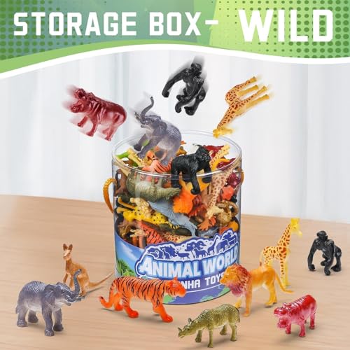 60 Piece Animal Figures with Gift Box, Safari Jungle Animal Figurines | Realistic Small Plastic Animal Figure Sensory Bins, Jungle Party Favors, Cupcake Topper, School Education, Birthday Gifts for