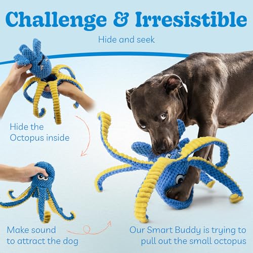 Interactive Dog Toys, 4 Pack Octopus Squeaky Hide And Seek Large Dog Toys | Tough Plush Chew Toy to Keep Them Busy, Tug of War Doggie Toy for Small,Medium and Large Breeds, Puppy Toys Puzzle - color: 4 Pack Octopus