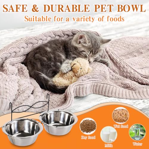 kathson Stainless Steel Bird Bowls for Cage, 2 PCS Metal Pet Food Water Dishes with Holder Feeder Cage Coop Hook Feeder Cups for Birds, Parrots, Small Sized Dogs and Cats (6.7 Inch Dia) - size: 6.7 Inch Dia