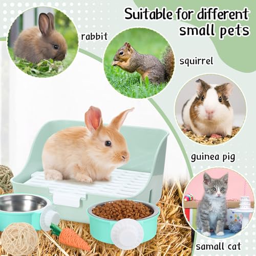 Reallnaive 15 Pcs Rabbit Starter Kit Small Rabbit Litter Box Girls Gift Animal Grooming Kit Bunny Toys Bowl Blankets with Cleaning Set for Guinea Pig Accessories(Green) - color: Green
